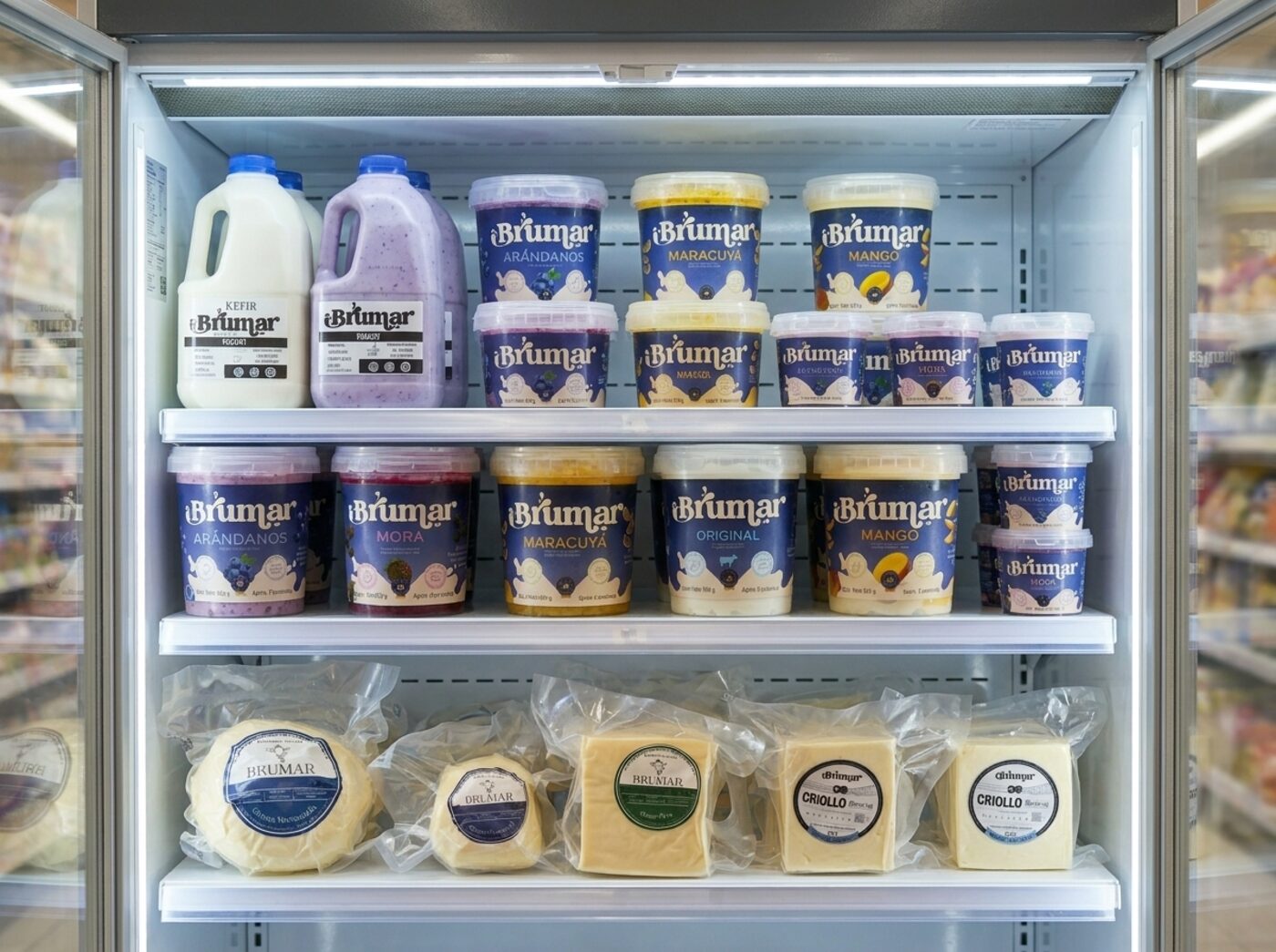 Nevera de un punto de venta surtida con productos BRUMAR